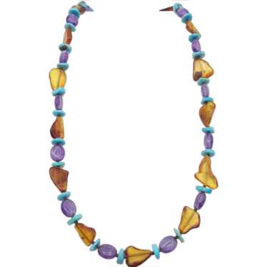 Amber Turquoise and Amethyst Necklace