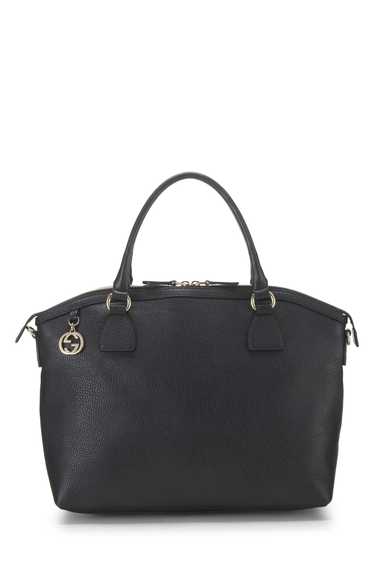 Black Leather Charm Dome Handbag Large