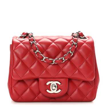 CHANEL Lambskin Quilted Mini Square Flap Dark Red