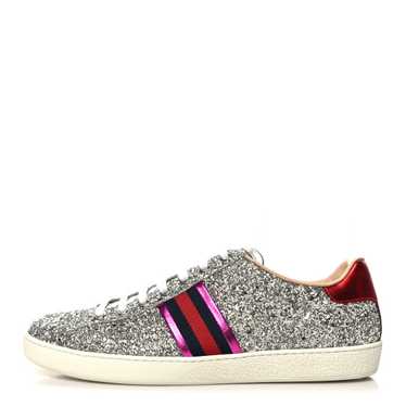 GUCCI Glitter Web Ace Sneakers 42 Silver