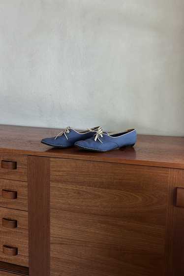 1960's BLUE SUEDE ITALIAN STITCH FLATS | SIZE 8.5