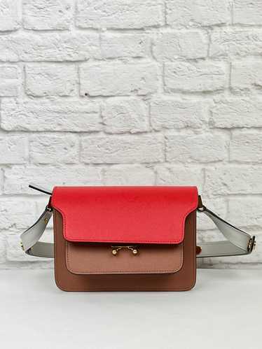 Marni Saffiano Leather Mini Trunk Bag, Grey/Red, C