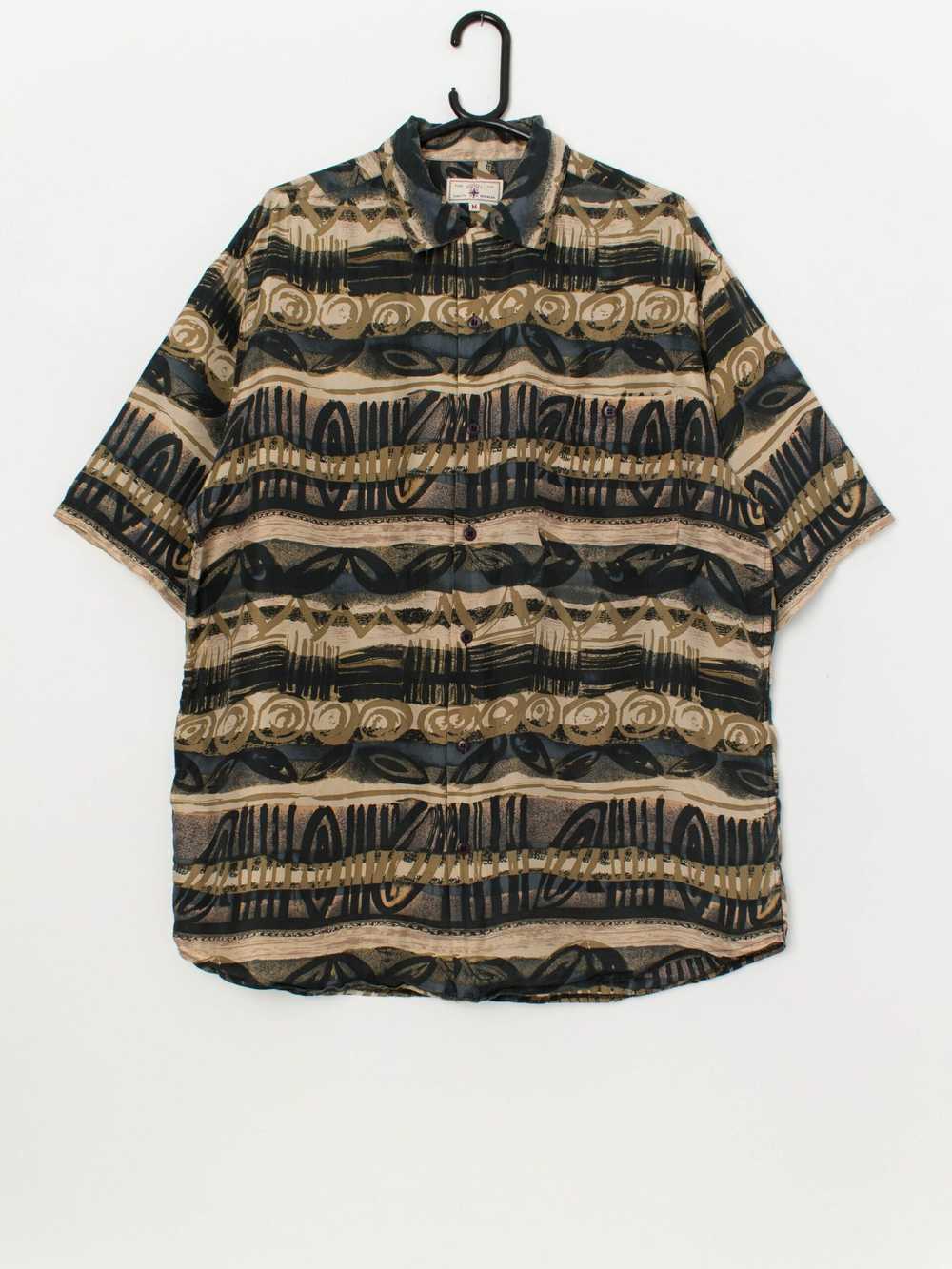 Vintage striped abstract shirt in black and brown… - image 1