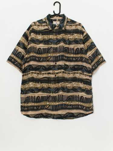 Vintage striped abstract shirt in black and brown… - image 1