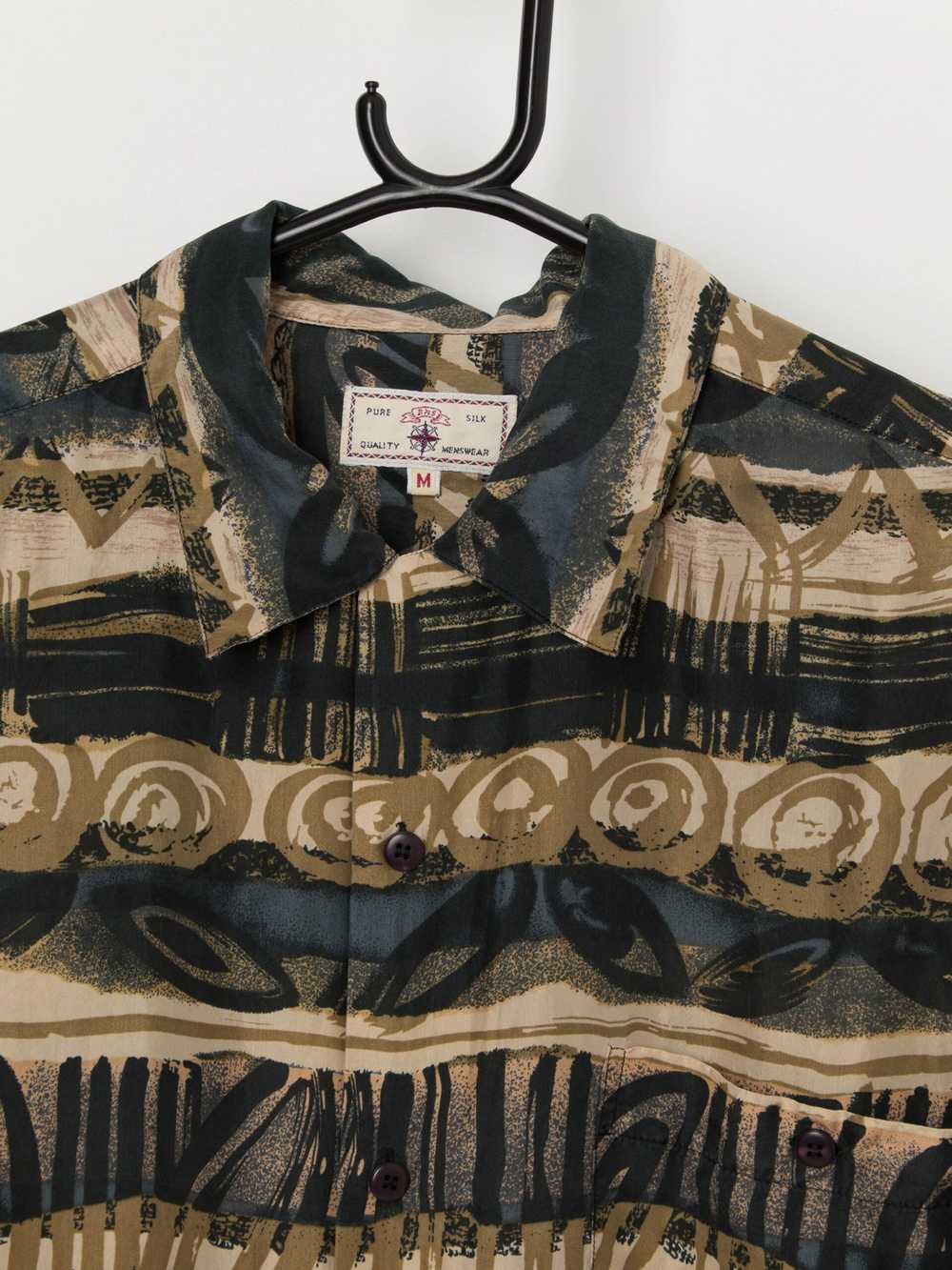 Vintage striped abstract shirt in black and brown… - image 2