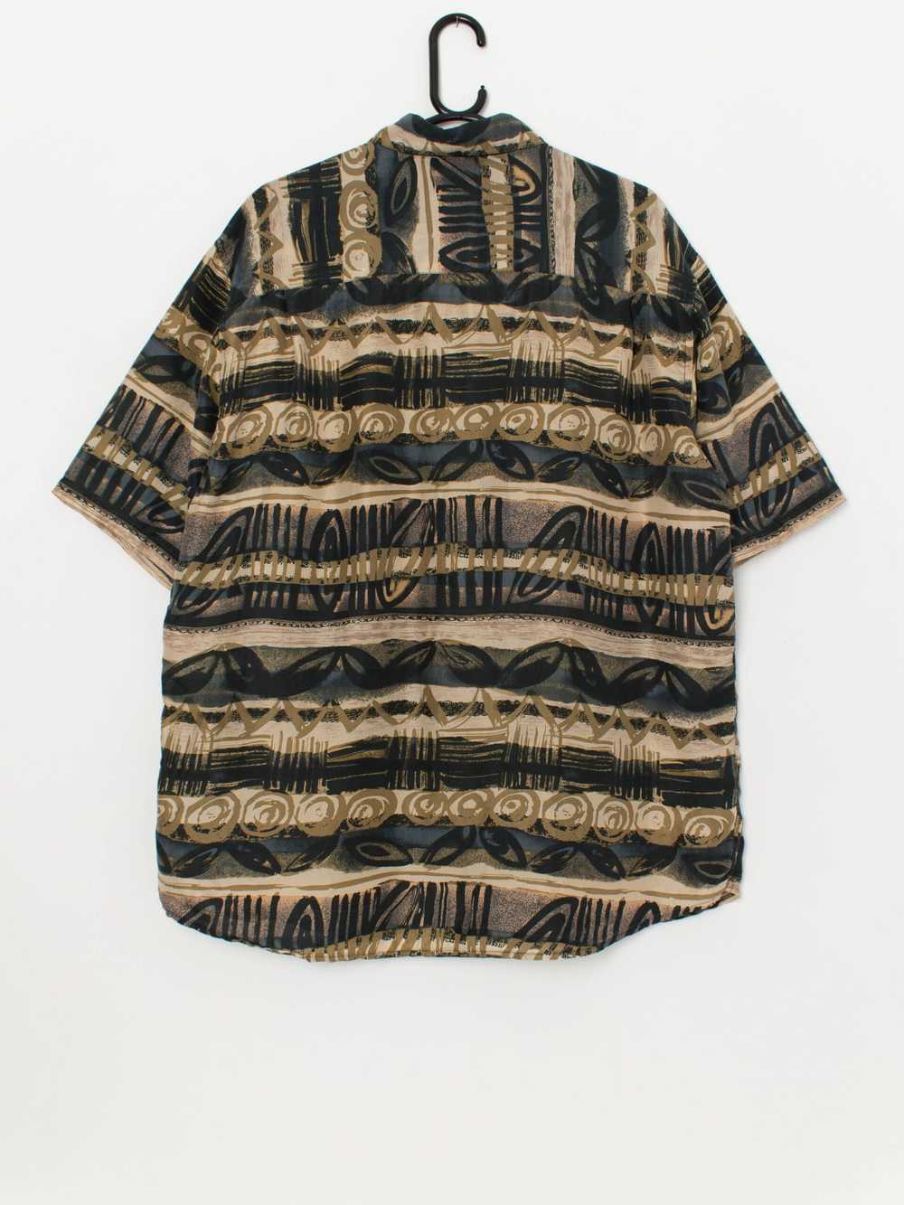 Vintage striped abstract shirt in black and brown… - image 3