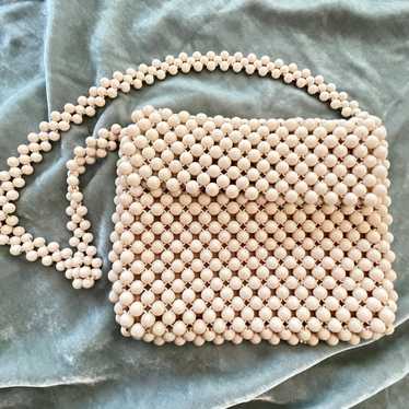 Vintage 60s Mod Cream Beaded Shoulder Bag, Made i… - image 1