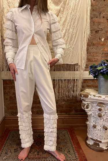 1960s White Eyelet Ruffle Pants