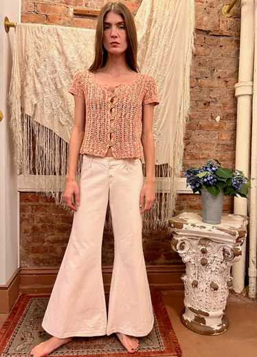 1970s Low Rise Button Front White Flares