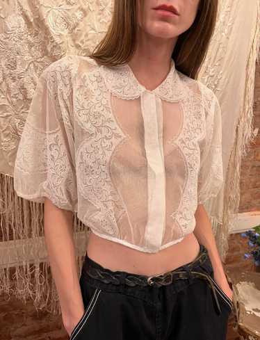 Antique blouse / Vintage Edwardian era net lace cropped blouse / Sheer Bobinette XS 2024