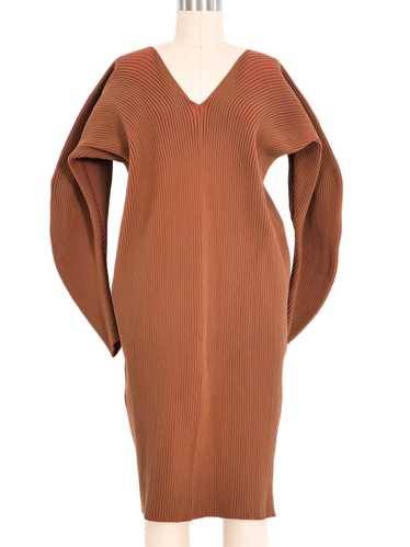 Issey Miyake Terracotta Pleated Knit Dress