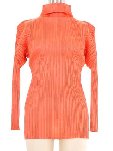 Issey Miyake Pleats Please Coral Mock Neck Top