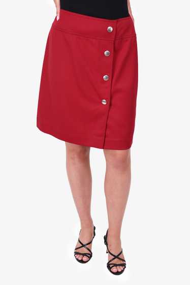 Prada Red Virgin Wool Silver Button Detail Skirt S