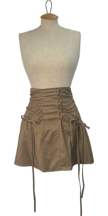 PLT Label Beige Lace-Up High Waist Mini Skirt UK 1