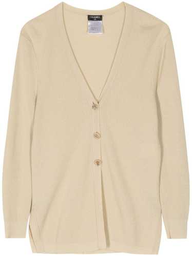 CHANEL Pre-Owned 2000 Camélia-buttons V-neck card… - image 1