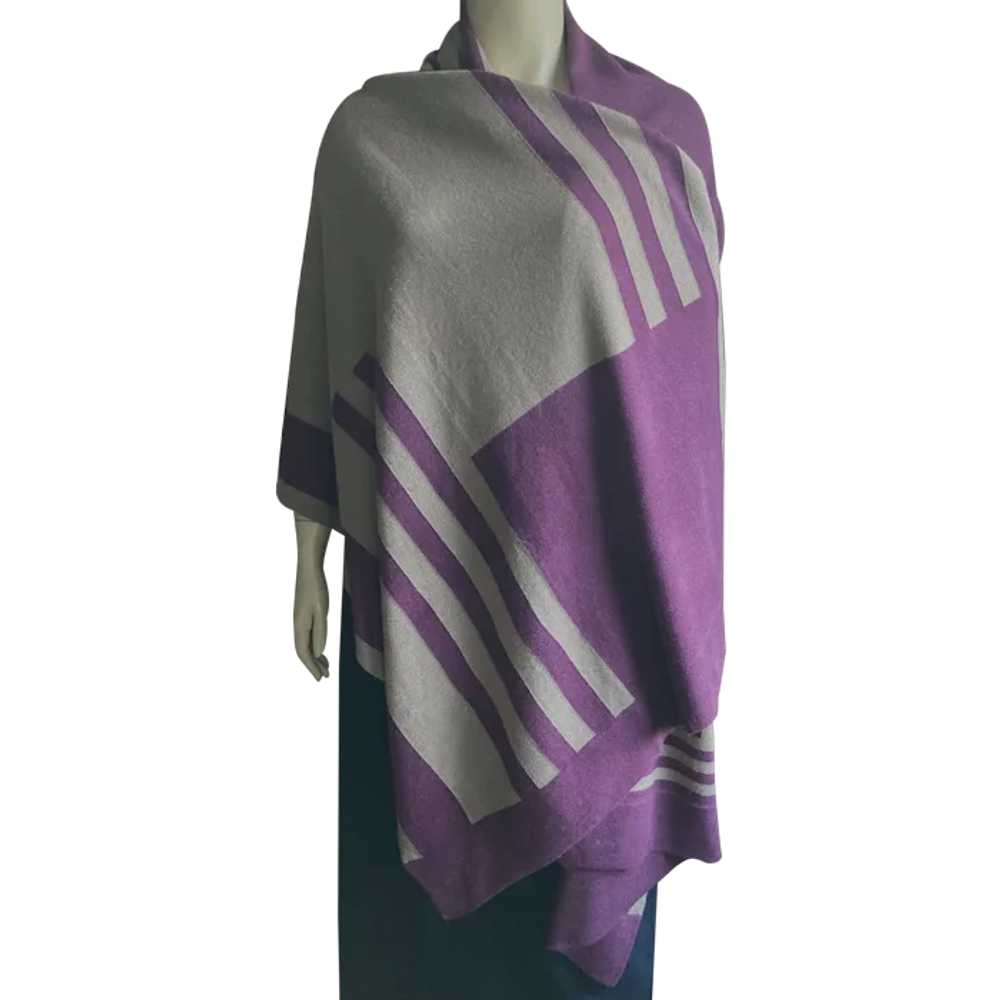 Large Oblong Purple & Beige Cashmere Shawl / Wrap - image 1