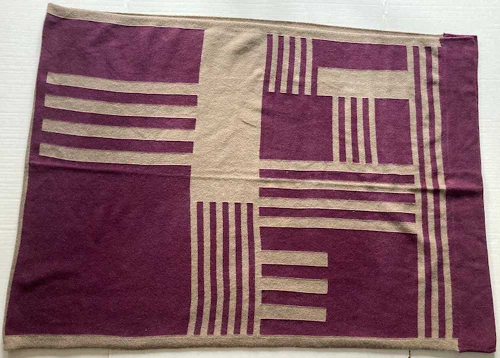 Large Oblong Purple & Beige Cashmere Shawl / Wrap - image 2