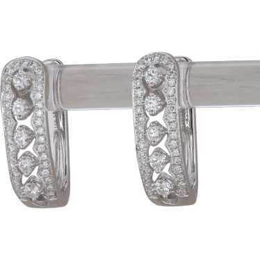 14k White Gold Diamond Hoop Oval Earrings