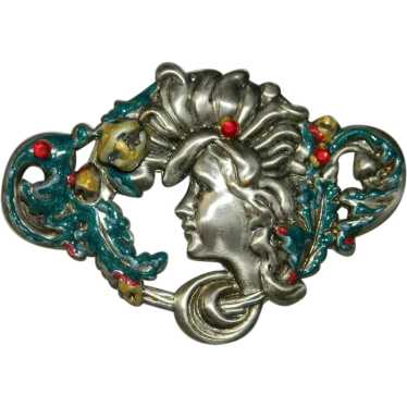 Gorgeous Art Nouveau Style Romantic Lady enameled… - image 1