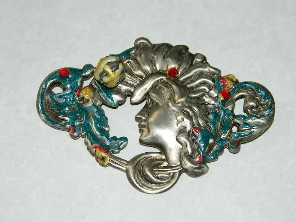 Gorgeous Art Nouveau Style Romantic Lady enameled… - image 2