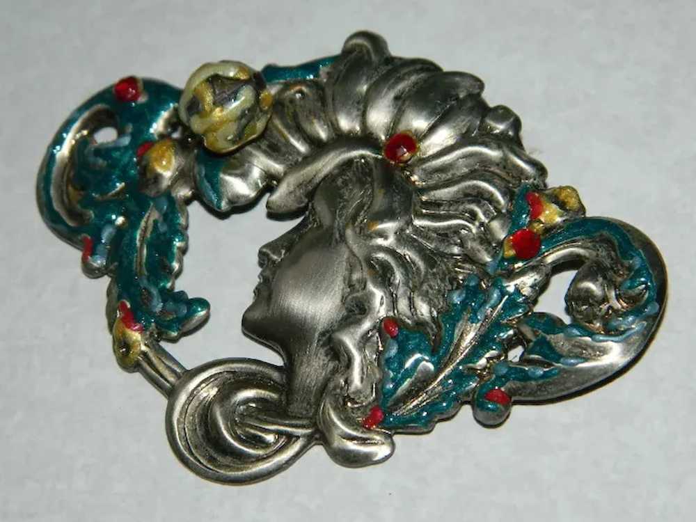 Gorgeous Art Nouveau Style Romantic Lady enameled… - image 3