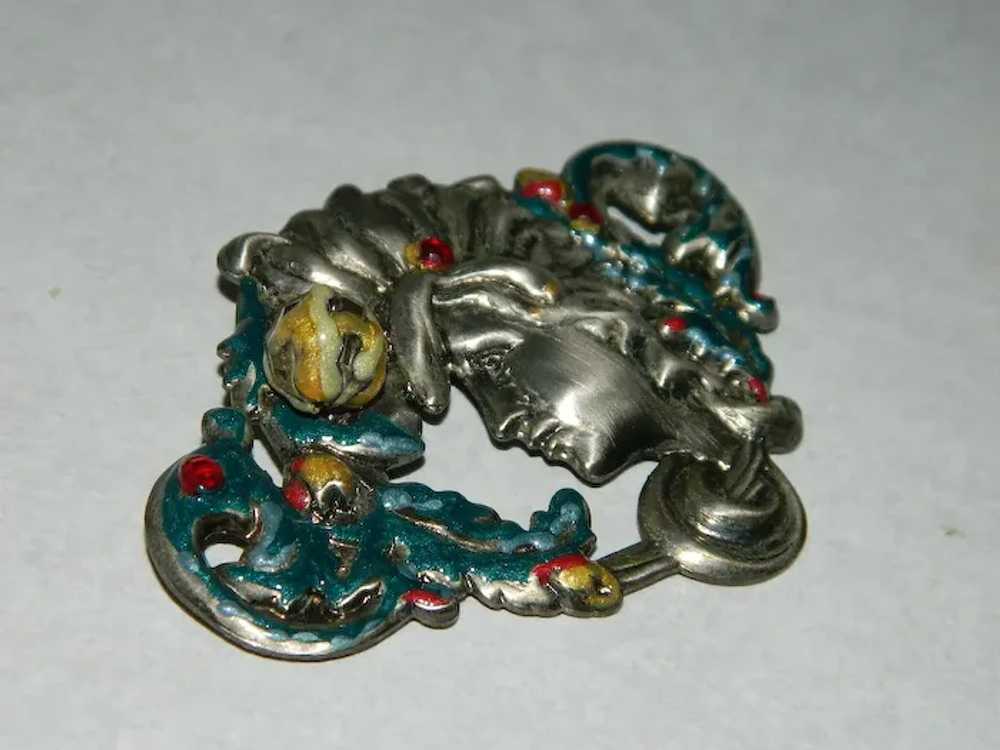 Gorgeous Art Nouveau Style Romantic Lady enameled… - image 4