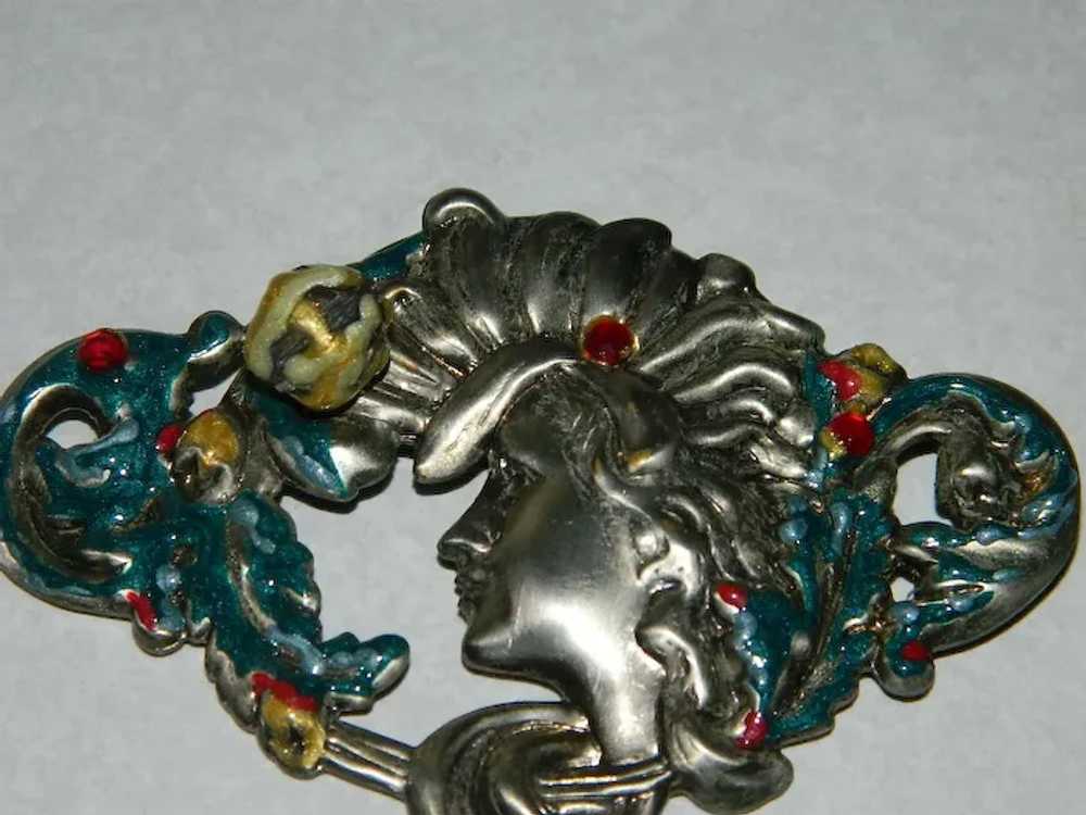 Gorgeous Art Nouveau Style Romantic Lady enameled… - image 5