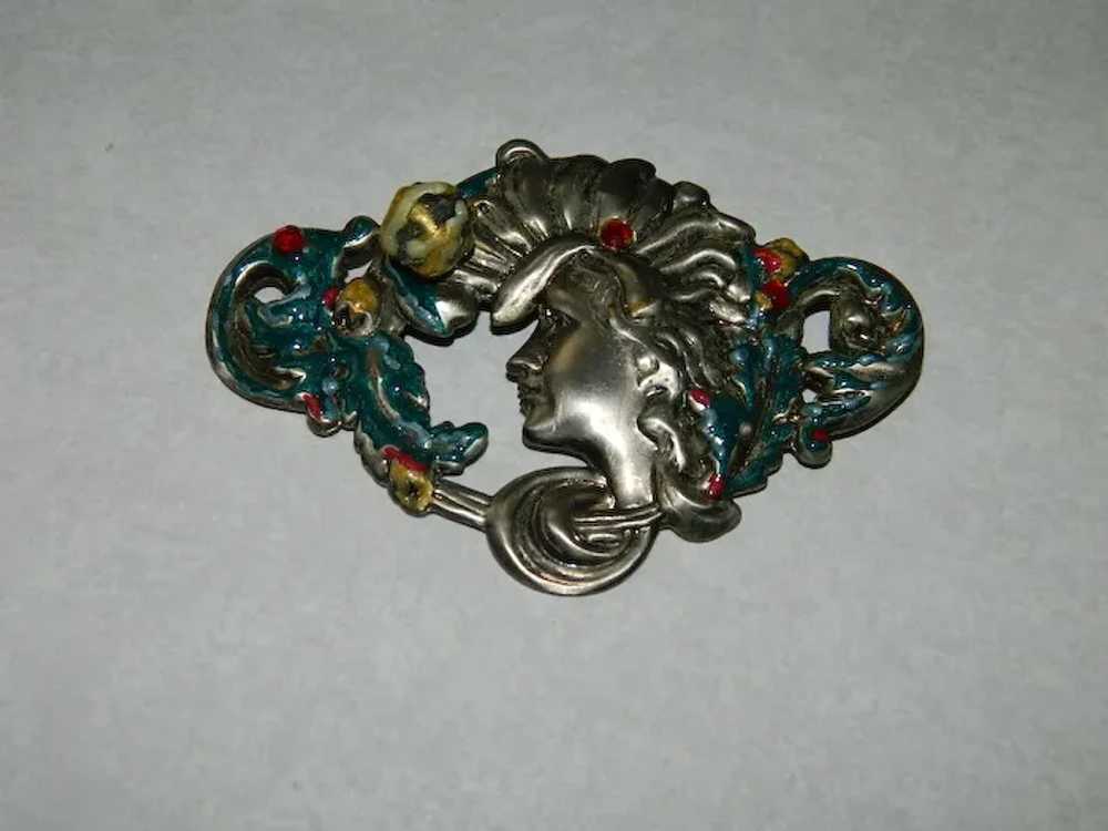 Gorgeous Art Nouveau Style Romantic Lady enameled… - image 6