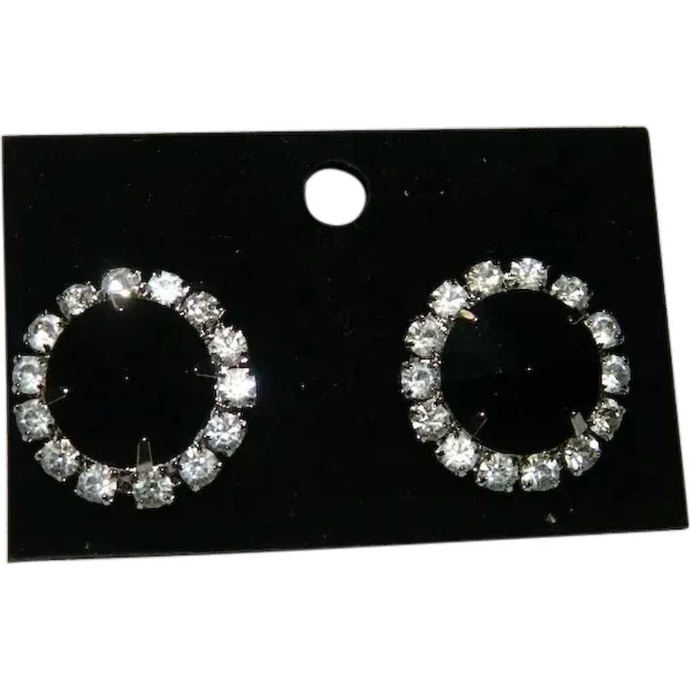 Old Store Stock Black Rivoli Rhinestone Clip Earr… - image 1