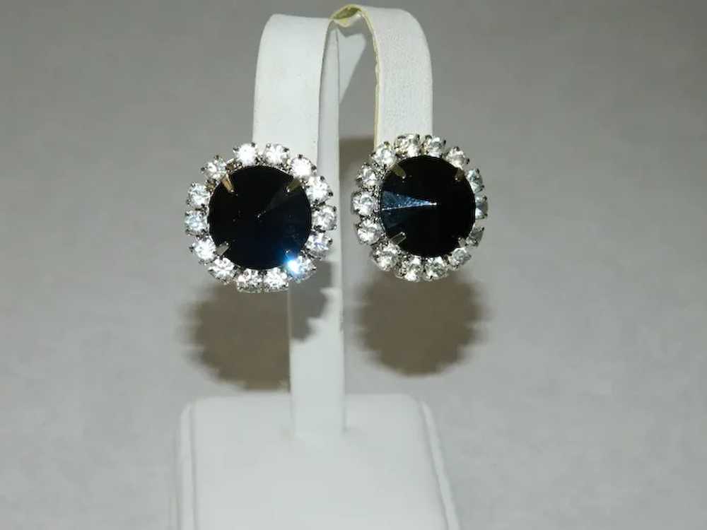 Old Store Stock Black Rivoli Rhinestone Clip Earr… - image 2