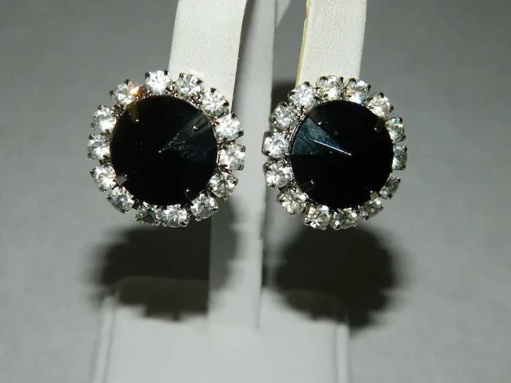 Old Store Stock Black Rivoli Rhinestone Clip Earr… - image 3