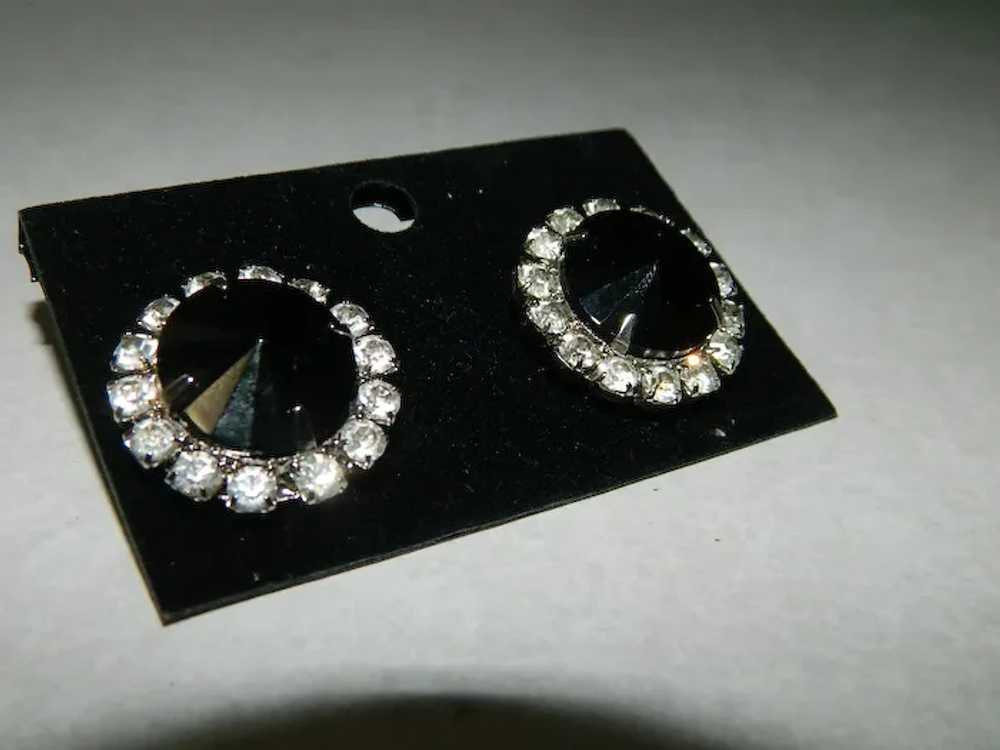 Old Store Stock Black Rivoli Rhinestone Clip Earr… - image 4