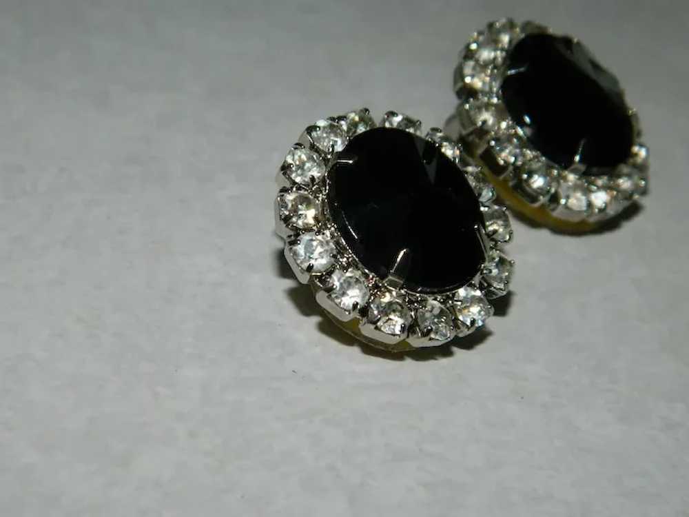 Old Store Stock Black Rivoli Rhinestone Clip Earr… - image 6