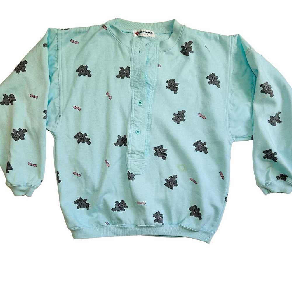 Vintage Vintage Teddy Bear Bows Button Sweatshirt… - image 1