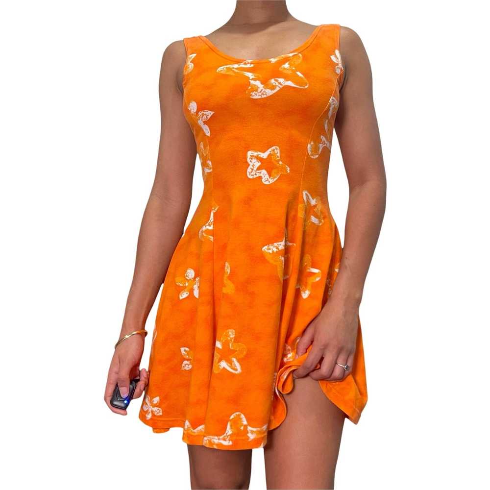 90s orange floral print mini dress (XS) - image 1