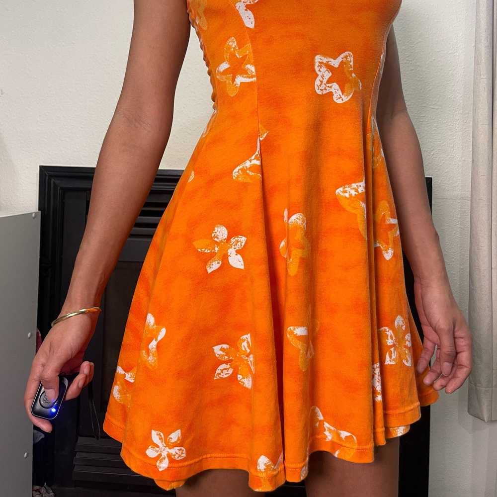 90s orange floral print mini dress (XS) - image 3