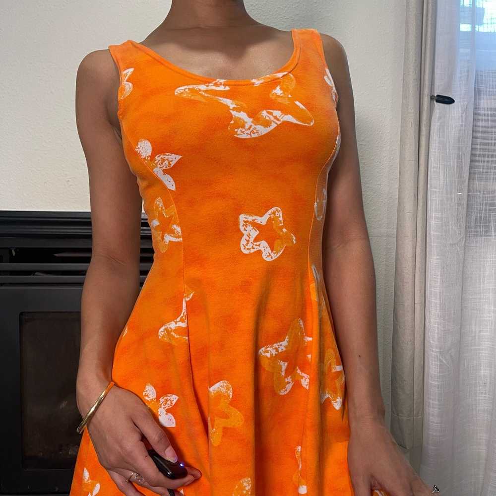 90s orange floral print mini dress (XS) - image 4
