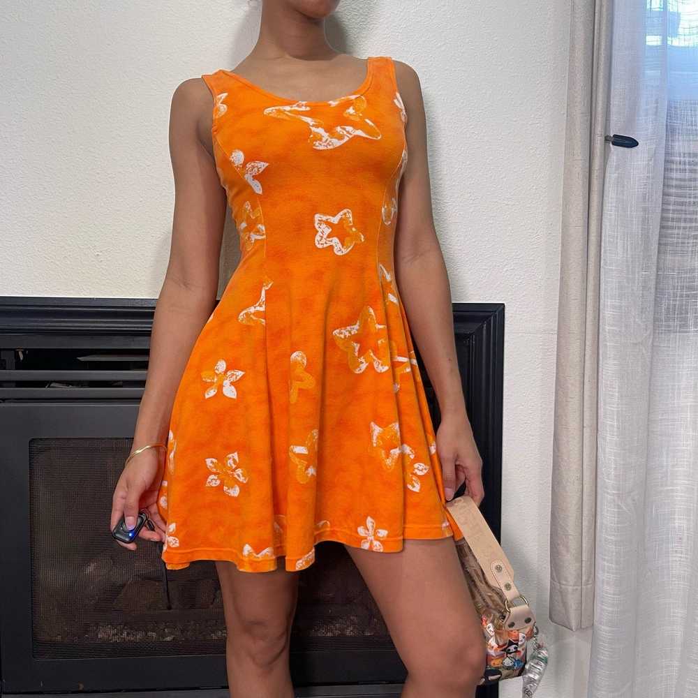 90s orange floral print mini dress (XS) - image 6