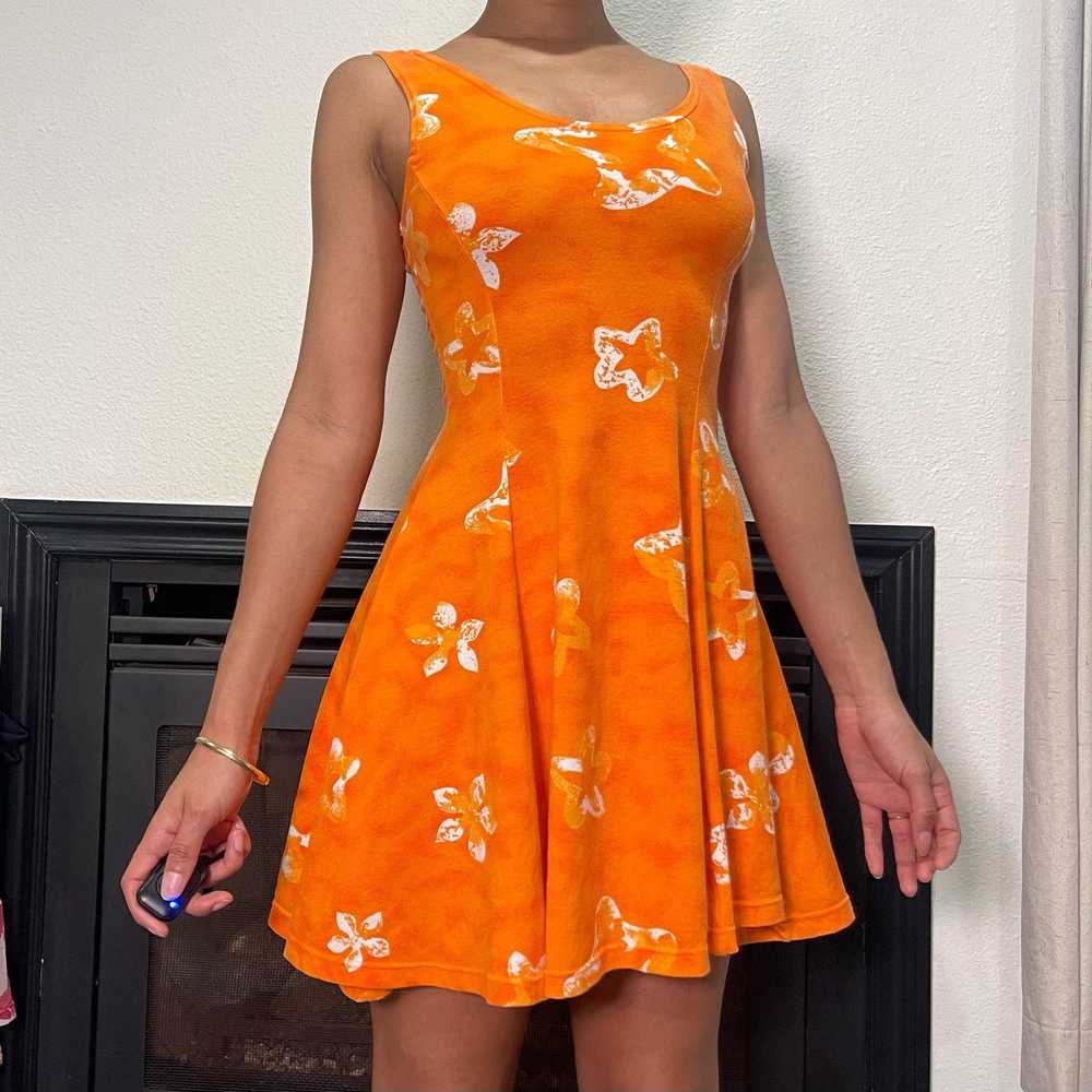 90s orange floral print mini dress (XS) - image 7