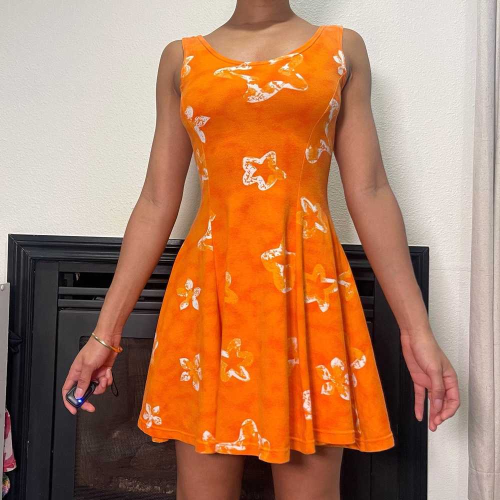 90s orange floral print mini dress (XS) - image 8
