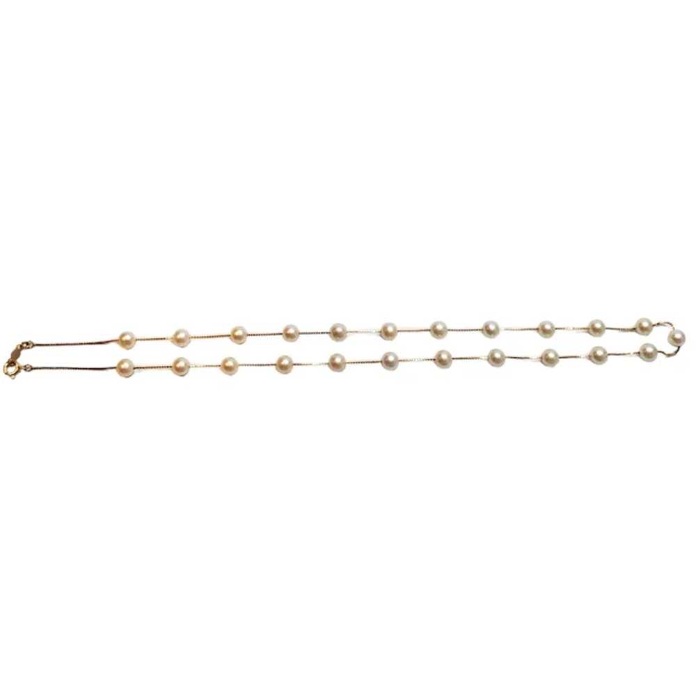 14K Yellow Gold Pearl (5.5 - 6.0 mm) Station Neck… - image 2