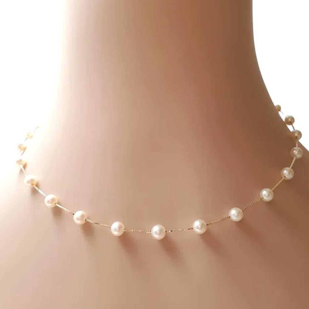 14K Yellow Gold Pearl (5.5 - 6.0 mm) Station Neck… - image 6