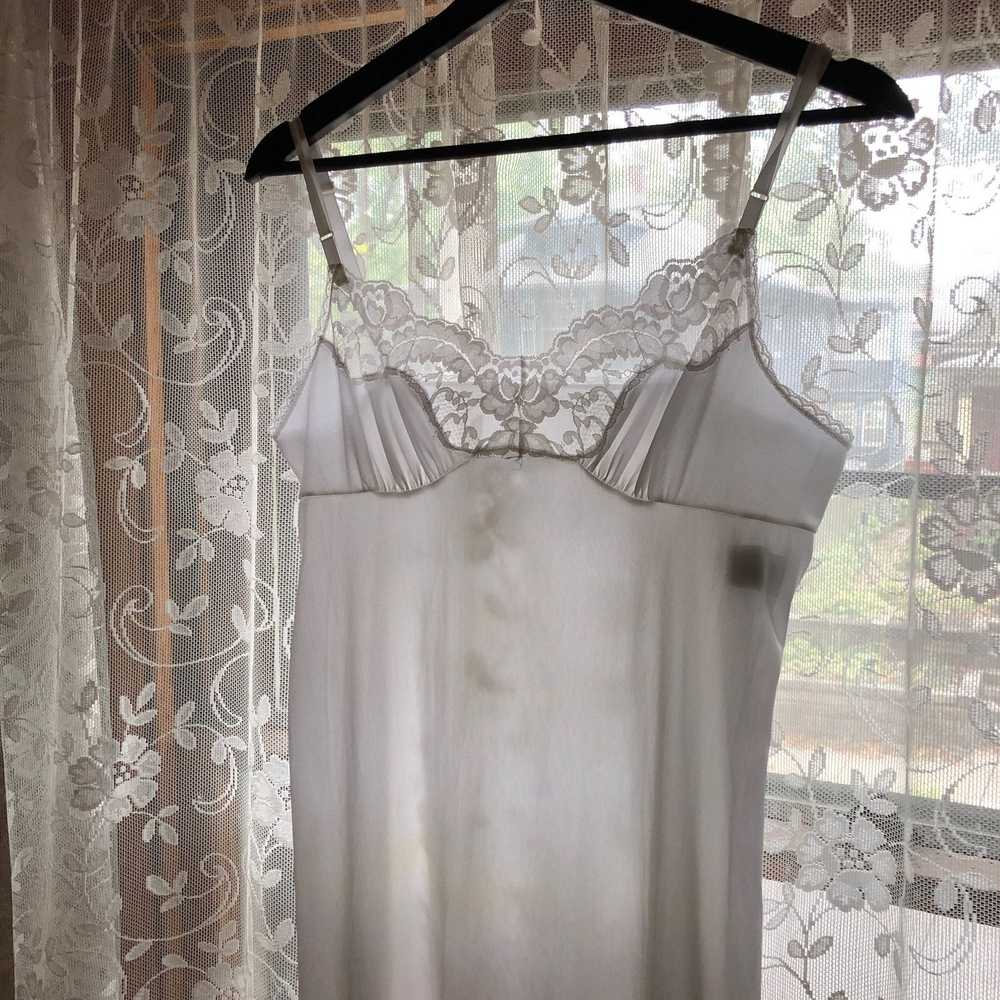 Vintage 1990s White Nylon Lace Trimmed Slip Dress… - image 1
