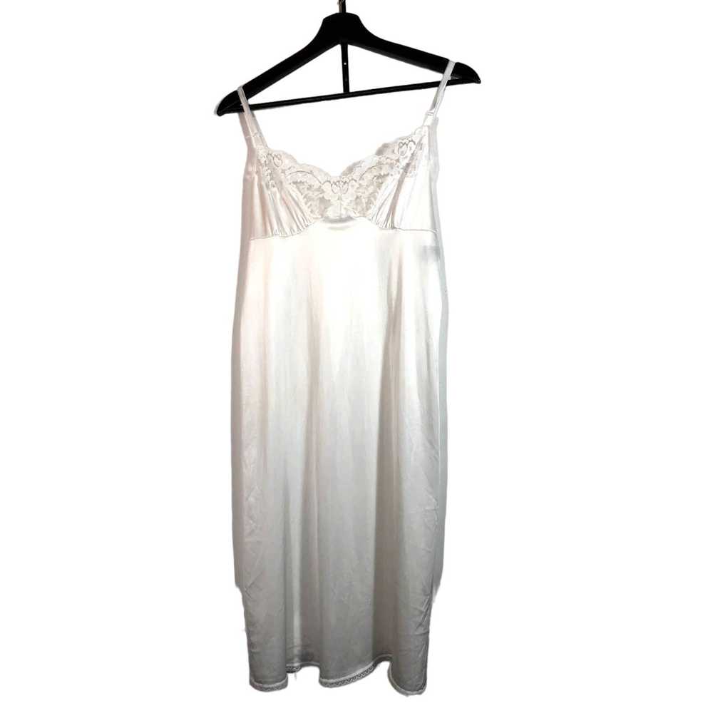 Vintage 1990s White Nylon Lace Trimmed Slip Dress… - image 2