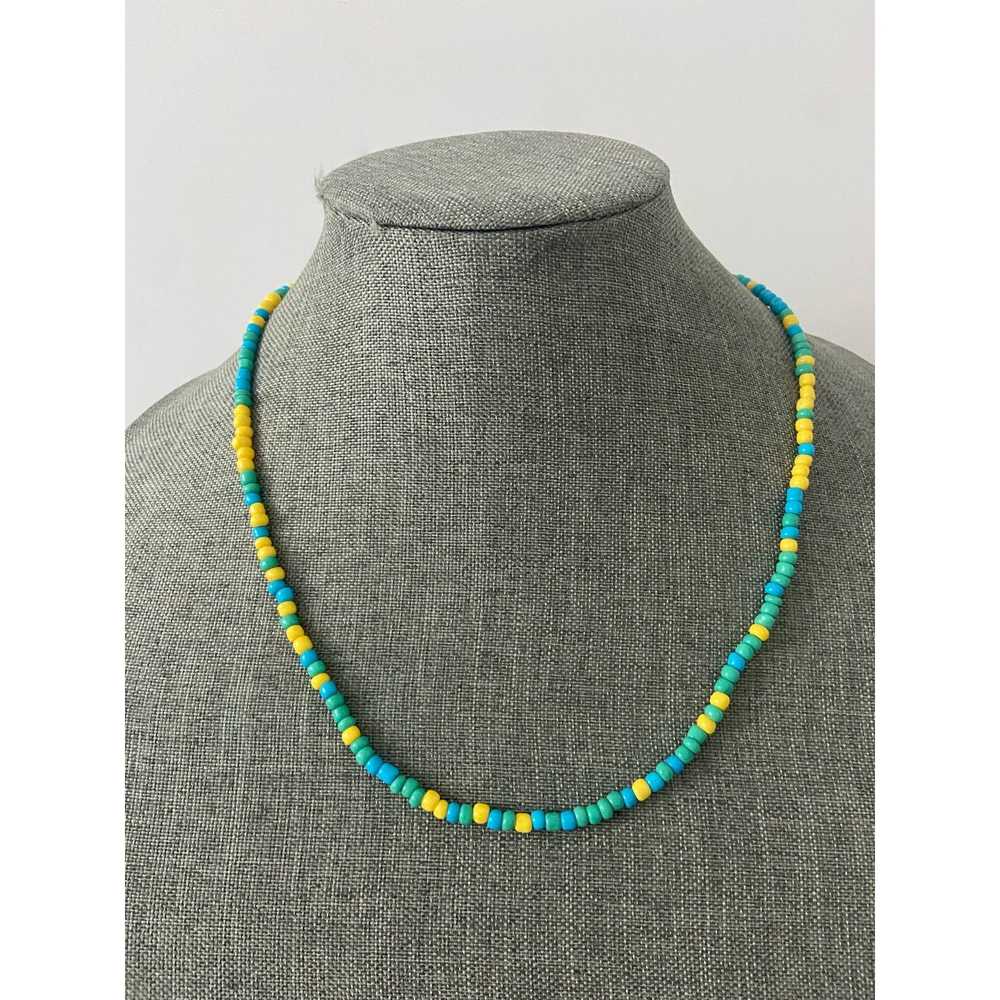 Handmade Blue teal and yellow beaded necklace - image 1