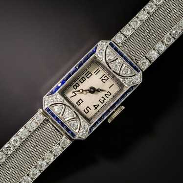 Art Deco Platinum Diamond, Sapphire Mesh Bracelet 