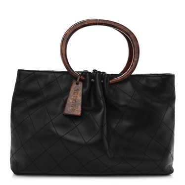 CHANEL Lambskin Large Wood Handle Bag Black
