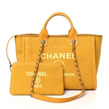 CHANEL Mixed Fibers Small Deauville Tote Yellow