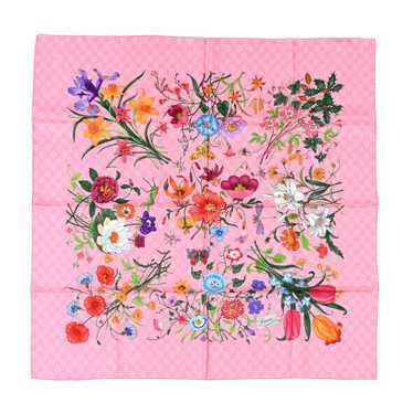 GUCCI Silk Twill GG Monogram Flora GG Square Scarf