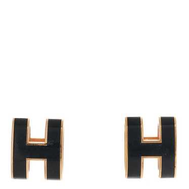 HERMES Rose Gold Lacquered Mini Pop H Earrings Bla